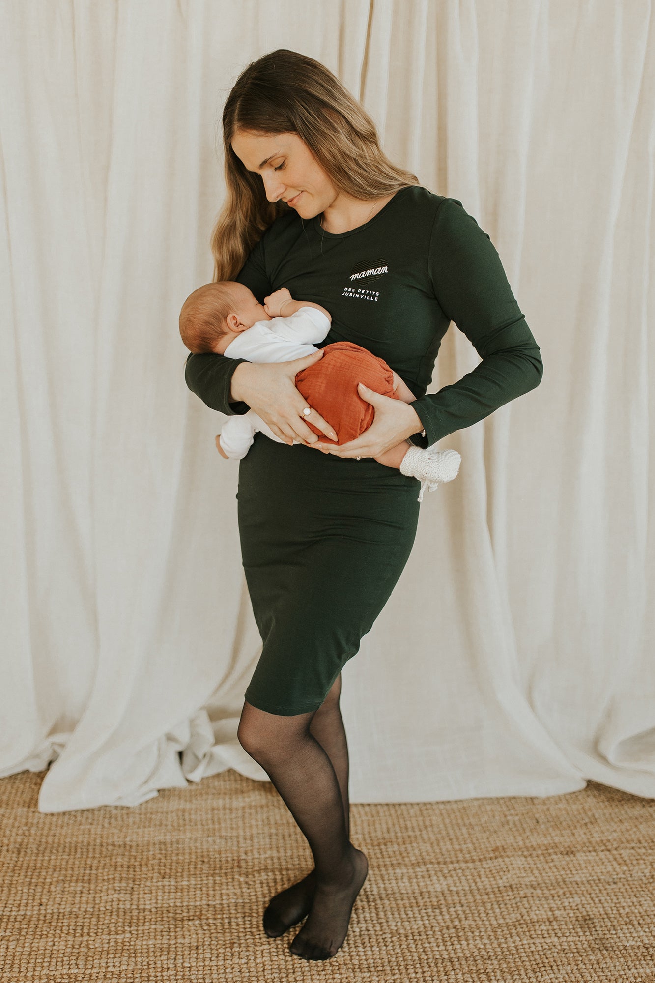 Robe maternité & allaitement avec panneau superposé - "maman" design-Cœur - À PERSONNALISER