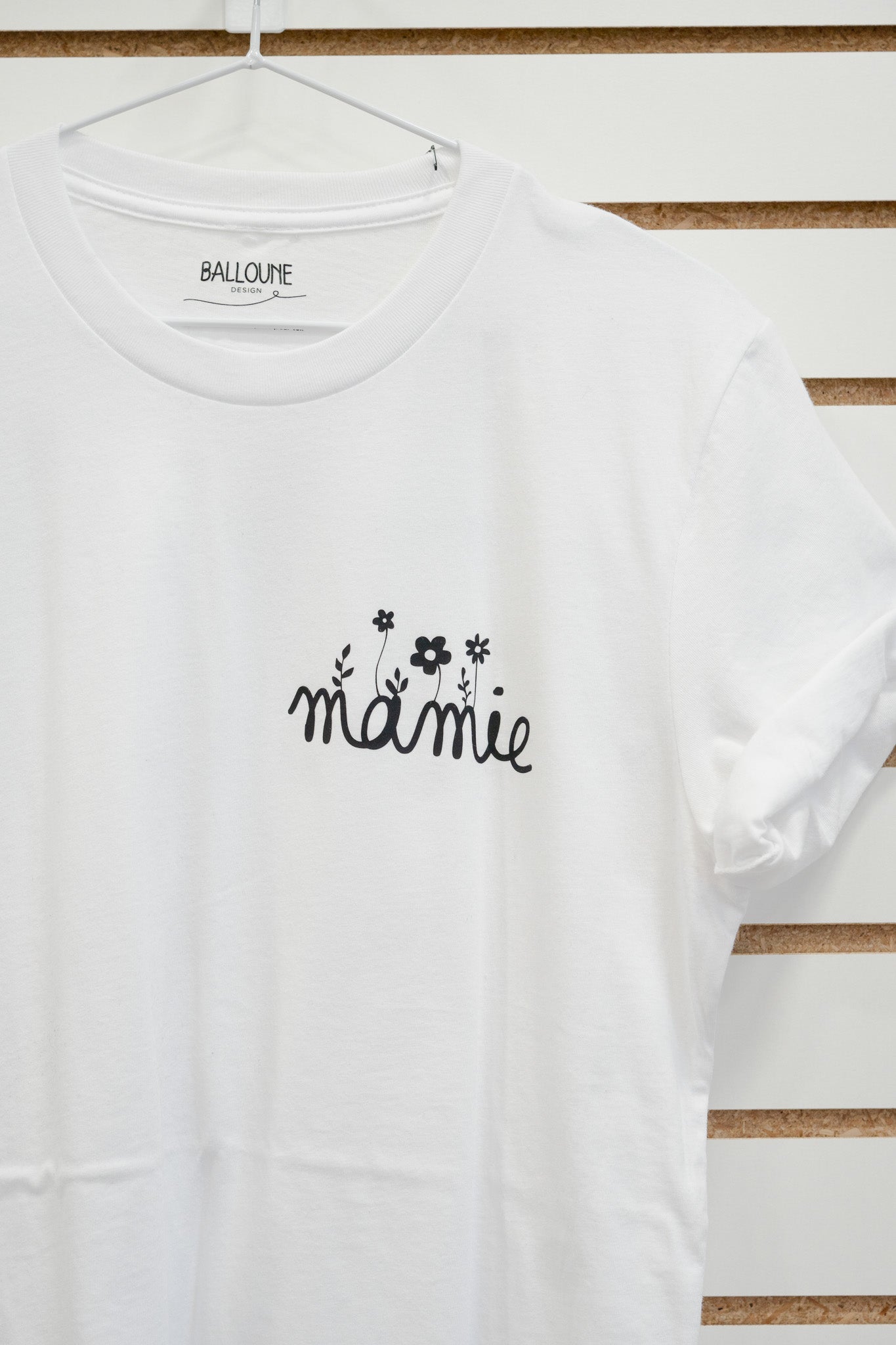 *prêt-à-partir* T-shirt design fleuri "MAMIE" Blanc et Dusty rose - M unisexe