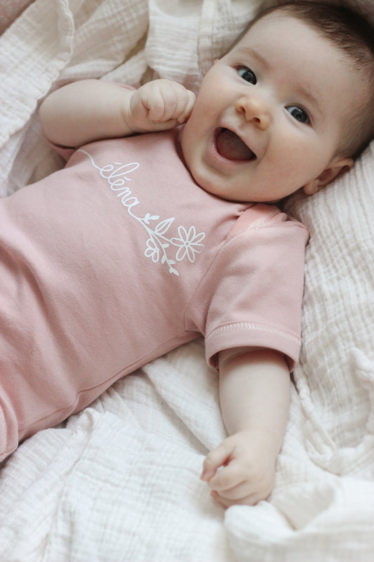 Cache-couche à manches courtes BOUQUET personnalisé avec PRÉNOM