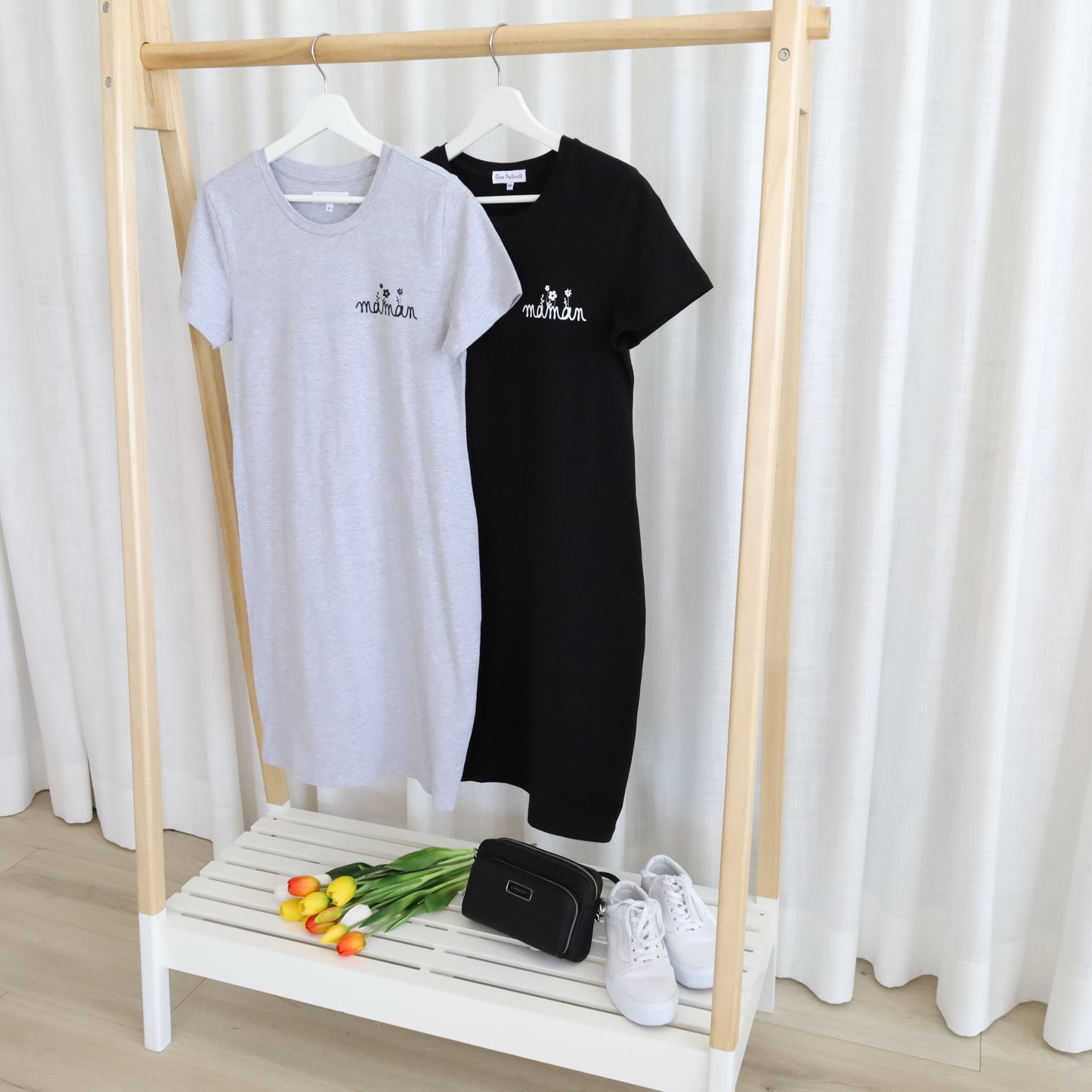 Robe t-shirt "maman" design fleuri