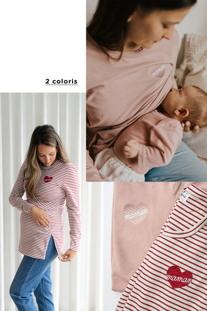 Chandail d'allaitement "maman" design cœur