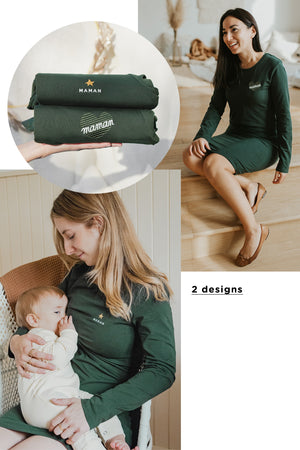 *prêt-à-partir* Robe maternité & allaitement avec panneau superposé - "maman" designs CŒUR ou PETITE ÉTOILE DORÉE