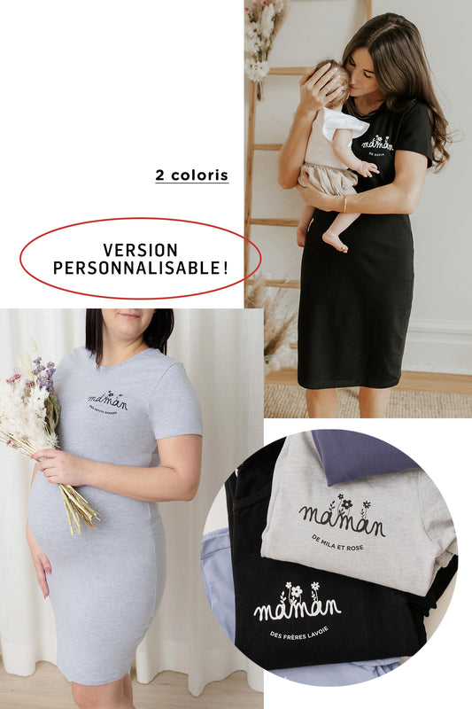Robe t-shirt "maman" design FLEURI - À PERSONNALISER (tailles restantes: XS, S, M)