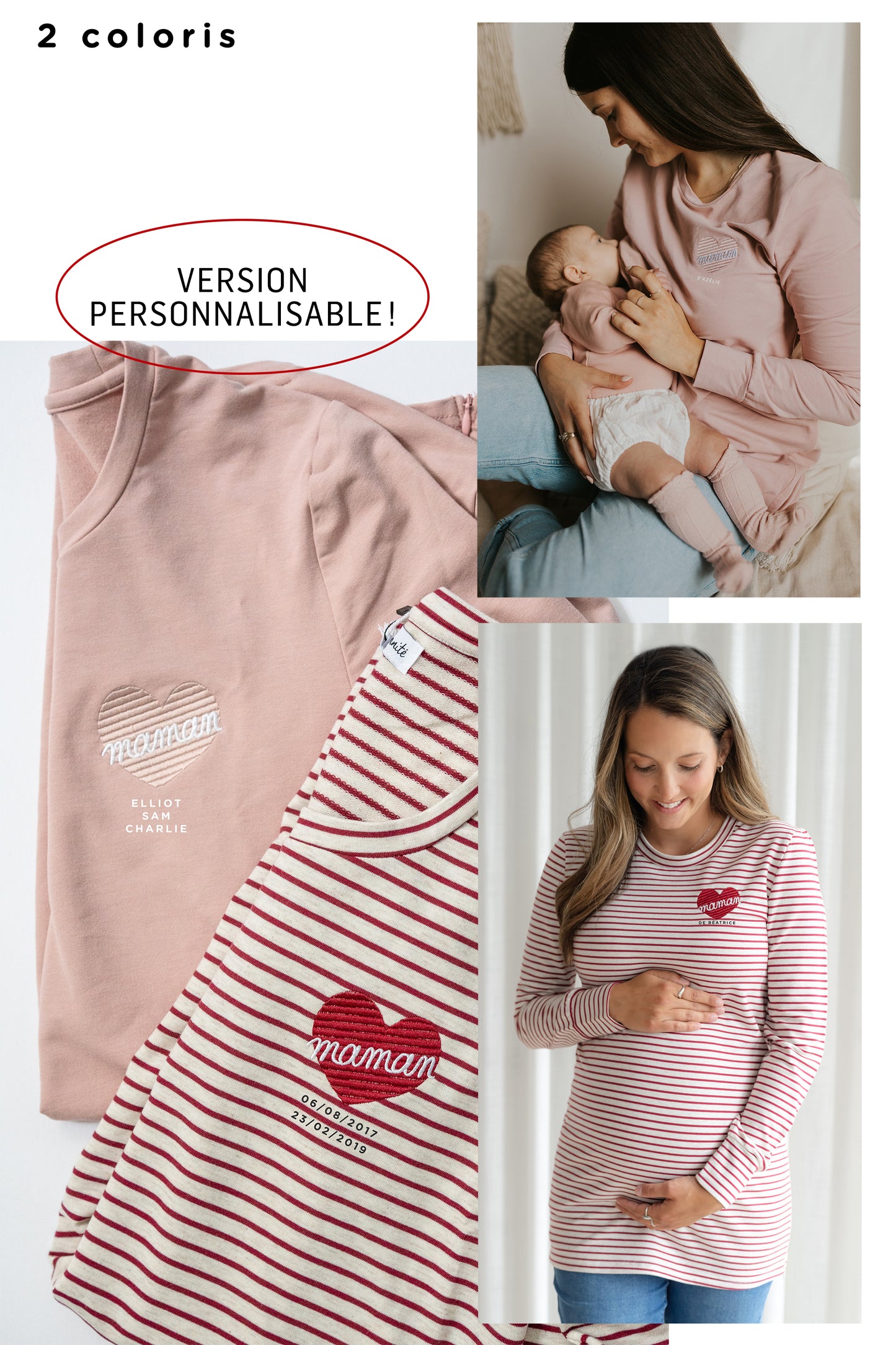 Chandail d'allaitement avec fermetures éclair - "maman" design-Cœur - À PERSONNALISER