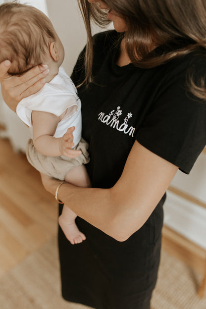 Robe t-shirt "maman" design fleuri