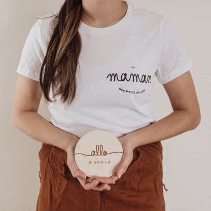 *prêt-à-partir* Pastille d'étape en bois - "allo je suis là"