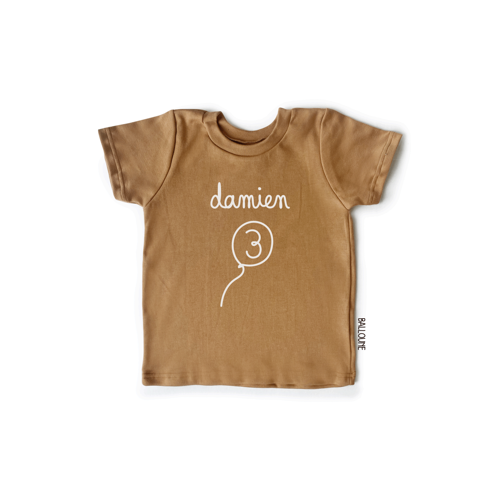 T-shirt ANNIVERSAIRE 3 ans, personnalisé - caramel à manches courtes