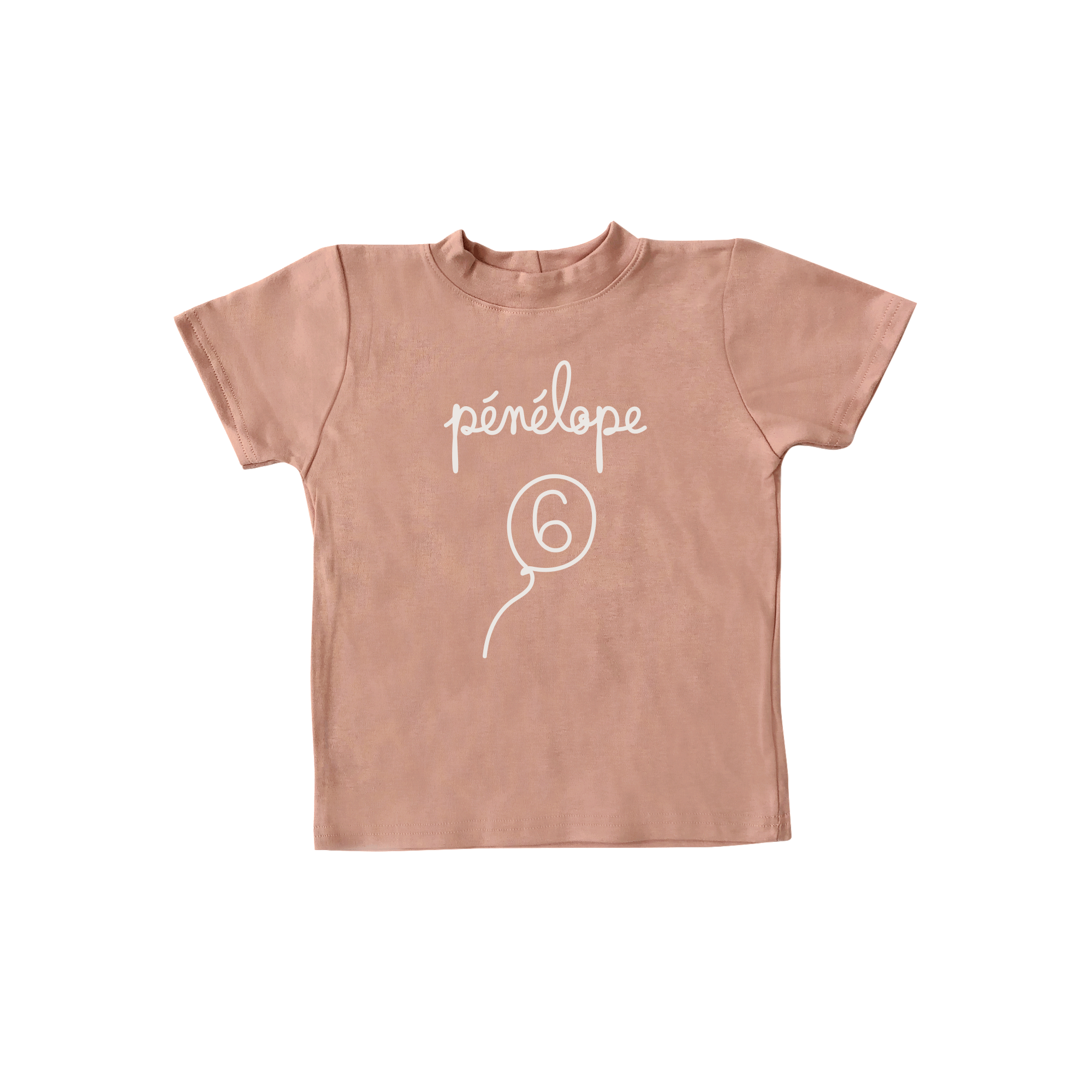 T-shirt ANNIVERSAIRE 6 ans, personnalisé - rose blush à manches courtes